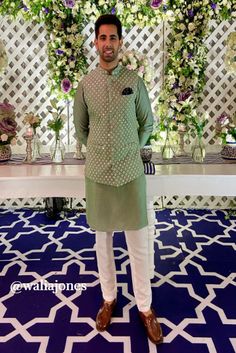 • Mirror embellished nehru jacket / waistcoat.
 • Paired with cotton silk kurta and pants. Luxury Nehru Jacket For Puja And Eid, Luxury Pista Green Designer Sherwani, Luxury Nehru Jacket For Spring Workwear, Luxury Festive Nehru Jacket With Buttons, Luxury Jamawar Nehru Jacket For Festive Occasion, Luxury Spring Nehru Jacket With Long Sleeves, Luxury Raw Silk Nehru Jacket For Reception, Luxury Single Breasted Nehru Jacket For Winter, White Luxury Nehru Jacket With Traditional Drape