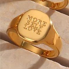 Brand New! No Green Fingers. Allergy Free. Unisex. Engraved Lettering! More Self Love, Ring Color, Allergy Free, Womens Jewelry Rings, Allergies, Gold Ring, Self Love, Gold Rings, Women Jewelry