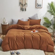 PRICES MAY VARY. 【Queen Size】Burnt Orange Queen Comforter measuring 90 inches x 90 inches with 2 pillow shams measuring 20 inches x 26 inches. 【Material】Pumpkin Color Comforter is Cotton Surface with bionic fiber insert, Very Soft, Breathable, Durable, Lightweight, Fade-Resistant and Machine Washable. 【Wash Care】Pumpkin Color Comforter for Fall Machine wash in cold water on gentle cycle, and simply sun-dry or tumble dry on a low setting; use only non-chlorine bleach when needed. 【Packages & Inst Brown Comforter Sets, Solid Bedding, Brown Comforter, Orange Comforter, Orange Duvet Covers, Colorful Comforter, Orange Bedding, Bedding Comforter, Brown Bed