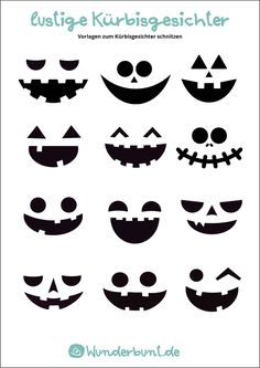 an image of halloween pumpkin faces with different shapes and sizes, including the words auste kurbisgesicher