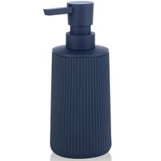 a blue soap dispenser on a white background