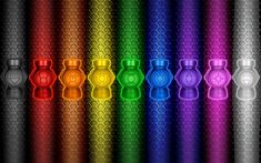 an array of different colored lights in front of a black background with the colors of the rainbow