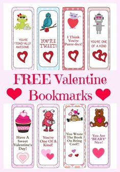 valentine's day bookmarks with the words, free valentine booksmarks and pictures