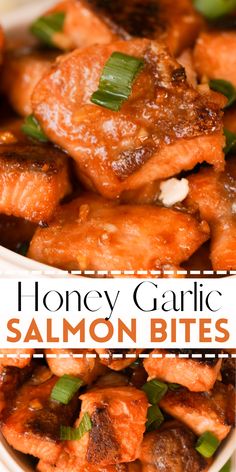 this is an image of honey garlic salmon bites