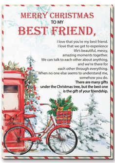 a merry christmas card with a red bicycle