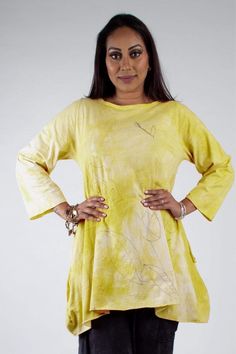 Steel Pony tunic Small / Spring Kiwi Genevieve Cotton Tunic with Embroidery on the Rack Cotton Tunic, The Rack, Dressed Down, Tunic Dress, Floral Embroidery, Kiwi, Sustainable Fashion, Hand Dyeing, Tunic Tops