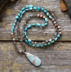 Spiritual Necklace, Long Necklace Boho, Handmade Pendant Necklace, Amazonite Necklace, Beaded Necklace Designs, Natural Stones Necklace, Stone Beaded Necklace, Mala Necklace, Bijoux Diy