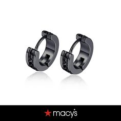 in stock Black Round Jewelry For Streetwear, Black Hoop Jewelry For Streetwear, Black Hoop Earrings For Streetwear, Modern Black Jewelry For Streetwear, Black Small Hoop Earrings, Link Design, Stainless Steel Hinges, Black Plates, Men Earrings