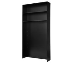 an empty black bookcase on a white background