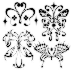 four different designs in black and white on a white background, each with an intricate design