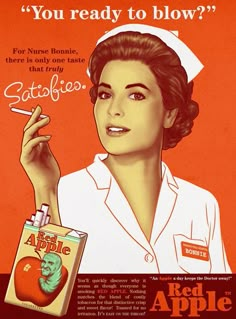 Red Apple Nurse Bonnie Satisfies Cigarettes - Mad Men Art: The 1891-1970 Vintage Advertisement Art Collection