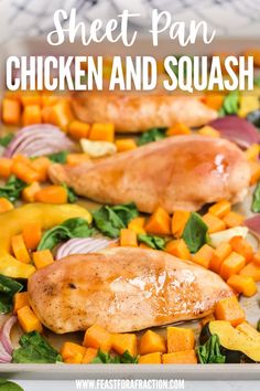 sheet pan chicken and squash with spinach on the side