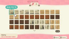 an animal crossing game with lots of different colors and patterns on the screen, including wood flooring