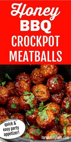 honey bbq crockpot meatballs with text overlay