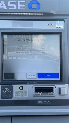 an atm machine with the word chase on it's display screen and instructions to change your account balances