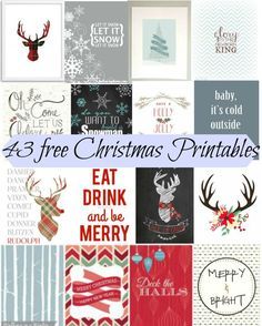 the four christmas printables are all in different colors and designs, including deer heads