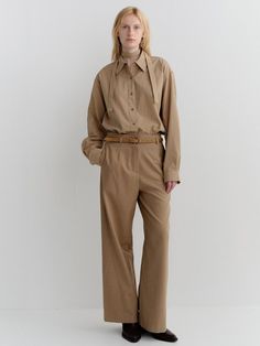 Composition : polyester 74% rayon 15% wool 4% lc 4% span 3%Color : BeigeCountry of Origin : Republic of Korea Beige Fall Workwear Pantsuit, Beige Trousers Pantsuit For Office, Beige Straight Pantsuit For Office, Beige Fall Pantsuit For Work, Beige Office Pantsuit With Straight Pants, Fall Beige Pantsuit For Workwear, Beige Wide-leg Pantsuit For Office, Beige High-waisted Pantsuit For Office, High-waisted Neutral Dress Pants For Work