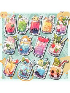 stickers with different types of drinks in them