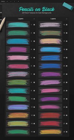 pencils on black paper with different colors