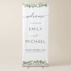 Simple Modern Botanical Wedding Welcome Editable Template Olive Branch Wedding, Wedding Eucalyptus, Framed Leaves, Watercolor Eucalyptus, Gold Foil Wedding, White Typography, Welcome Banner, Modern Botanical