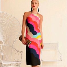 Trina Turk "Vina 2" Midi Dress In Abstract Print. Grecian Neckline; Racerback. Sleeveless; Cut-In Shoulders. Shift Silhouette. Hem Hits Below Knee. Hidden Back Zip. Good Used Condition, Minor Fading, Not Noticeable. Pink Halter Neck Sleeveless Cocktail Dress, Pink Sleeveless Halter Neck Dress For Evening, Elegant Multicolor Halter Neck Dress, Chic Pink Halter Neck Midi Dress, Pink Summer Cocktail Halter Dress, Chic Multicolor Halter Neck Midi Dress, Multicolor Sleeveless Dress For Summer Evening, Elegant Multicolor Sleeveless Halter Dress, Sleeveless Multicolor Halter Evening Dress