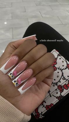 Medium Length Simple Nails, Hello Kitty Acrylic Nails, Hello Kitty Nails, Exotic Nails, Acrylic Nails Coffin Pink