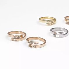 Stackable Name Ring | Roman Numeral Ring | Initial Ring | Coordinates Ring | Mother's Day Gift The Most Perfect Mother's Day Gift You Will Find, Just Add Your Name & Birthdate to the Minimalist Ring & Watch Mom's Eyes Light UP! Get Started Creating Your Personalized Ring Today! Got A Wedding You've Been Invited To? A Beautiful Rose Gold Ring Would Be An Ideal Bridesmaid Gift. In Your Own Wedding? Surprise! These Rings Are Excellent Engagement Gifts As Well! Close your eyes and think of t Flower Engagement Ring Set, Wedding Surprise, Stackable Name Rings, Roman Numeral Ring, Custom Birthstone Ring, Best Friend Rings, Ring Initial, Rings Dainty, Friend Rings