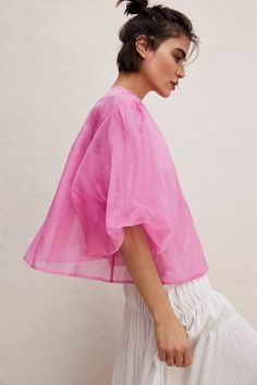 Nigel Preston Opera Puff Top | Free People Hot Pink Dress Outfit, Organza Tops, Queer Femme, Opera Dress, Tan Outfit, Exaggerated Sleeves, Cocktail Outfit, Night Tops, Casual Date Night