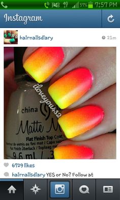 Summer Sunset Nails, Matte Nails Design, Super Nails, Trendy Nail Art, Gradient Nails, Nail Polish Designs, Creative Nails, Matte Nails