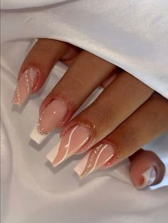 Glitter French Nails, Formal Nails, Long Acrylic Nail Designs, Classy Nail Designs, Cute Nail Art Designs, Girly Acrylic Nails, Classic Nails, Cute Gel Nails, White Nail