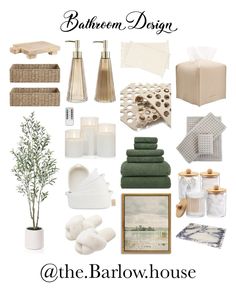 bathroom design mood board with white and green accents