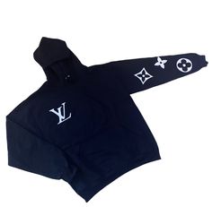 Black LV inspired hoodie: designs on sleeves, LV chest logo Hoodie only: visit page for full set Lv Inspired, Boys Designer Clothes, Polo Shoes, Tshirt Ideas, Vinyl Shirts, Chill Outfits, Jogger Set, Cute Fits, Clothing Ideas