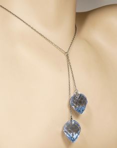 Art Deco Sterling Lavalier Blue Crystal Drop Necklace Vintage Jewelry Light Sapphire, Jewelry Elegant, Sterling Silver Chain Necklace, Antique Art Deco, Crystal Drop, Necklace Vintage, Drop Necklace, Blue Crystals, Spring Rings