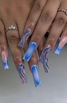 Blue Aura Nails 🩵  I love these, it's such a go-to look 😍  Follow for more ✨ Blue Nail Acrylic Ideas, Jhene Aiko Nail Ideas, Chola Nails Acrylic, Album Cover Nails, Airbrush Nail Designs, Birthday Nails Inspiration, Birthday Nail Set Ideas, Dominican Nails, Airbrush Nail Art