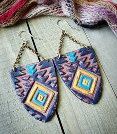 Southwestern Style Handpainted Polymer Clay Earrings With | Etsy Hand Painted Bohemian Polymer Clay Earrings, Bohemian Hand Painted Polymer Clay Earrings, Hand Painted Bohemian Clay Jewelry, Bohemian Hand Painted Clay Jewelry, Handmade Clay Bohemian Earrings, Handmade Bohemian Clay Earrings, Bohemian Handmade Clay Earrings, Handmade Bohemian Clay Jewelry, Bohemian Hand Painted Brown Jewelry