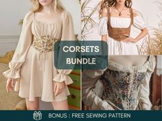 Corset Sewing Patterns Bundle | Bustier Top Pattern PDF | XS - 3XL | Women Patterns | Corset Top Sewing | Bustier Corset Top | Easy Sewing Patterns This is a digital PDF sewing pattern bundle - not a physical product. Elevate your sewing projects with this exclusive bundle of 3 corset patterns, perfect for creating elegant and stylish corset tops. Each pattern is designed for beginners and offers a range of styles, from medieval-inspired to cottagecore and milkmaid designs. Whether you're crafti Sewing Bustier, Corset Sewing Patterns, Corset Top Sewing, Underbust Corset Pattern, Bustier Top Pattern, Corset Pattern Drafting, Corset Top Pattern, Corset Patterns, Corset Sewing