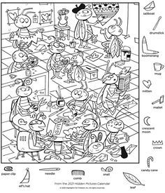 a coloring page with cartoon characters in the kitchen