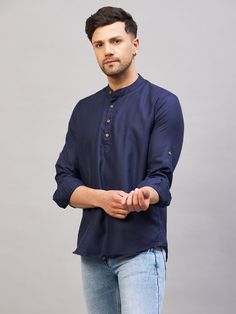 Vastramay Men's Blue Short Cotton Kurta A comfortable and stylish choice for casual wear, this short kurta is made from high-quality cotton fabric. It features a classic blue color and a short length, making it perfect for summer outings. Pair it with jeans or trousers for a relaxed yet fashionable look. Features: Comfortable cotton fabric Stylish short length Classic blue color Specifications: Brand: Vastramay Color: Blue Material: Cotton Style: Short Kurta Fit: Regular Material & Care: 100% Cotton. Hand-wash or machine wash cold with similar colors. Do not bleach. Hang to dry. Warm iron if needed. Legal Disclaimer: The product is guaranteed to be 100% genuine. Product images are for illustrative purposes only. Images/packaging/ labels may vary from time to time due to changes made by the Casual Summer Blue Kurta, Casual Blue Summer Kurta, Casual Indigo Kurta For Summer, Blue Cotton Kurta With Relaxed Fit, Indigo Cotton Kurta For Summer, Casual Cotton Kurta With Relaxed Fit, Summer Cotton Indigo Kurta, Summer Indigo Cotton Kurta, Short Kurta For Men