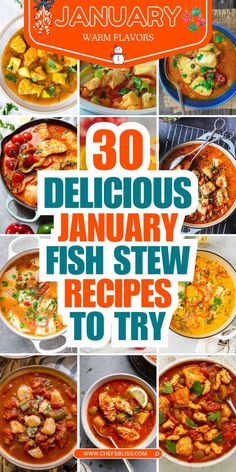 30 delicious january fish stew recipes to try in the kitchen and on the table with text overlay