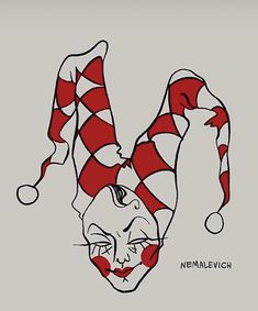 a drawing of a clown's head with red and white stripes