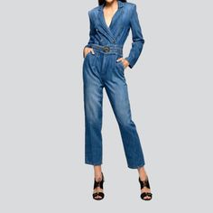 Step into the '90s with our stylish V-neck Women's Denim Overall from our 2023 Autumn Collection! Crafted with premium quality denim. this piece of grunge elegance is perfect for a statement-making look. With its edgy damaged pattern. sleek slim fit. and a resilient zipper-button duo. you'll be sure to get both functionality and vibe.Why You'll Love It: Grunge Galore: Inspired by the iconic '90s grunge movement. this denim overall exudes an effortlessly cool attitude. Distinctive Torn Pattern: E Trendy Denim V-neck Jumpsuits And Rompers, Trendy V-neck Denim Jumpsuit For Spring, Denim Blue V-neck Jumpsuits And Rompers, Fitted V-neck Denim Jumpsuit, Fitted Denim Jumpsuit With V-neck, Trendy Blue V-neck Denim Jumpsuit, Trendy Blue Denim Jumpsuit With V-neck, Chic Medium Wash Overalls For Workwear, Chic High-waist Denim Overalls