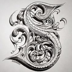 a drawing of an ornate letter s