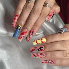 Hallowen nail idea / ChuckyNail idea #halloweennails #halloween #spookynails #halloweenideas #nails #longnaildesigns #longnails #halloweenideas #nailart #nailidea #nailinstagram #nailswag #halloweennails #viralnails #instagramnails #chucky #chuckynails #nails #art #nailart #nails #instagram #facebook #uñas #diseñodeuñas Halloween Nail Inspo Chucky, Chuky Doll Nails Designs, Halloween Nails It Movie, Tiffany Nails Chucky, Halloween Characters Nails, Chucky Nails Short, Unique Halloween Nail Designs, Chucky Themed Nails, Chucky Nail Designs