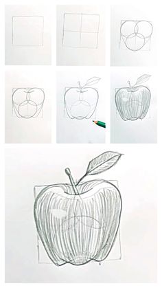 the steps to draw an apple with pencils