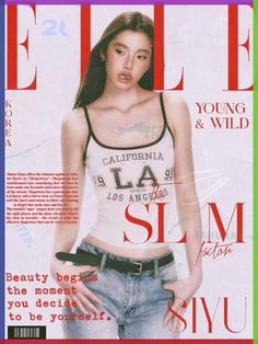 a magazine cover with a young woman wearing jeans and a tank top on the cover