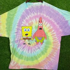 a tie dye shirt with spongebob and patrick on it