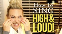 a woman is smiling and holding her hands to her face with the words how to sing high & loud