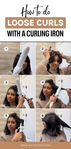 Struggling with flat hair or tight curls?  This guide is your answer! Learn how to use a curling iron to create gorgeous, bouncy loose curls that last. (Plus, I won't leave you hanging!)  I've included a step-by-step video tutorial to show you exactly what to do, and even recommend the perfect curling iron and hair styling products for your hair type. No more frustration, just gorgeous, soft loose curls that last! Head to my blog post for the full curling iron tutorial + easy hairstyle ideas! Loose Curls With Curling Iron, Curls With Curling Iron, Curling Iron Tips, Hair Curling Tools, Waves Tutorial