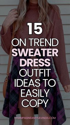 Wondering how to style a sweater dress? I got you covered with these trendy sweater dress outfit ideas! Perfect for women's winter outfit ideas, a sweater dress is the perfect go-to look for everything from date night to casual outings. Winter Elegance Outfit, Tan Turtleneck Dress Outfit, Sweater Dress Shoe Ideas, Neutral Sweater Dress, Sweater Dress For Wedding Guest, Styling Oversized Sweater Dress, How To Style A Dress With A Sweater, Sweater Dress With Ankle Boots Outfit, Sweater Tucked Into Bra Over Dress