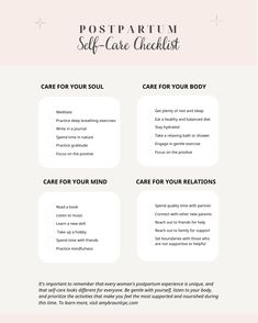 Colorful checklist with easy postpartum self-care tips from a personal perspective, including sleep tips, quick self-care practices, and reminders for personal time. Holistic Postpartum Care, Postpartum Self Care, Postpartum Symptoms, Mom Self Care, Confidence Books, Partner Reading, Unsolicited Advice, Christian Counseling, Feeling Disconnected